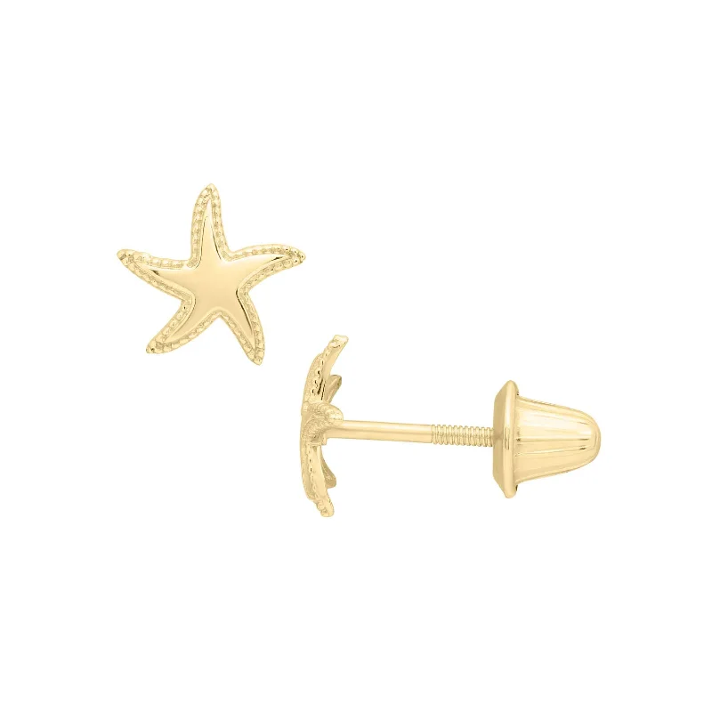 Large Gold Earrings For Bold Style-Petite Starfish Earrings, 14K Yellow Gold