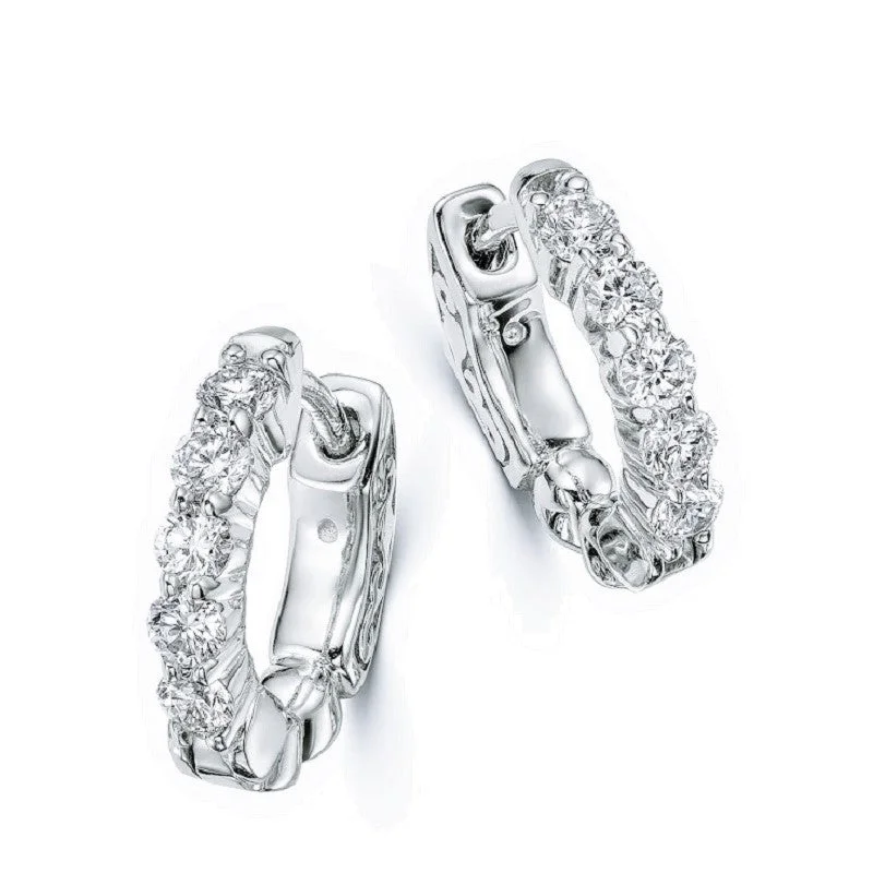 Chic Gold Earrings For Classy Looks-14K White Gold Huggie Hoop Earrings with 1/2ct Diamonds