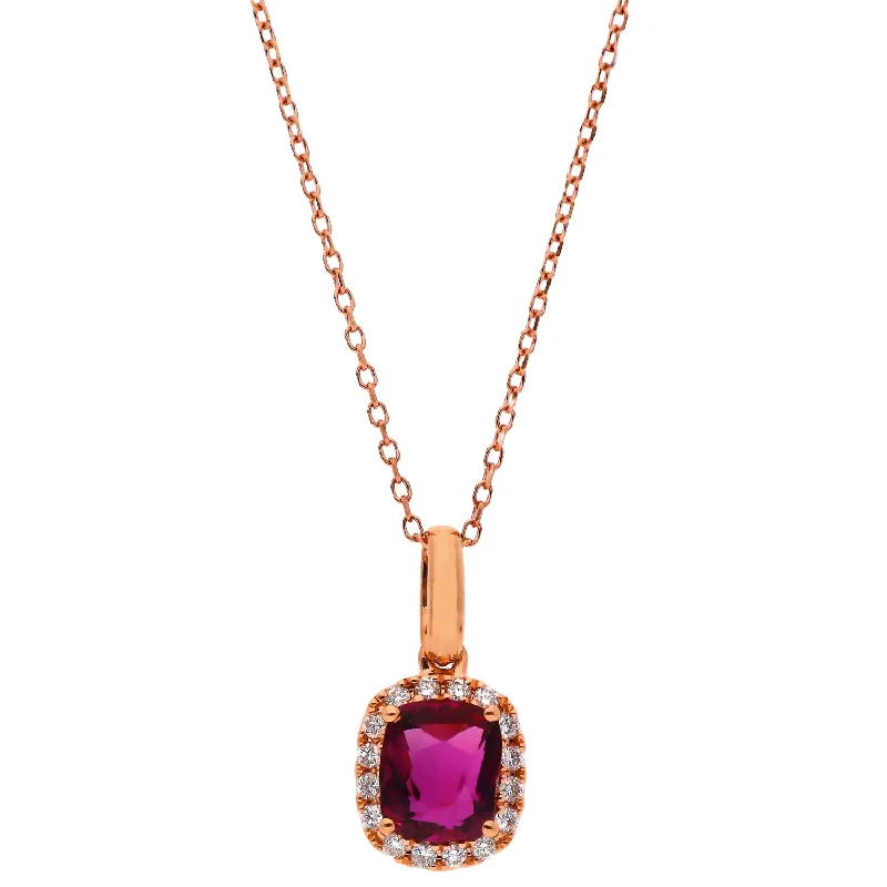 Bold Bead Necklaces For Casual Wear-14K Rose Gold Ruby and Diamond Pendant Necklace