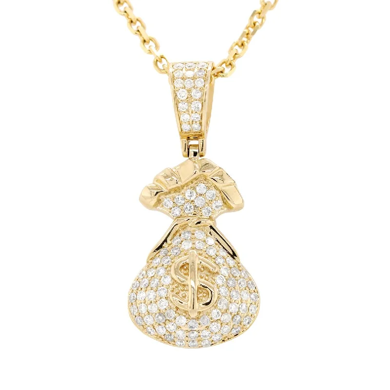 Sparkling Choker Necklaces For Special Occasions-YELLOW GOLD MONEYBAG PENDANT WITH DIAMONDS, 1.30 CT TW