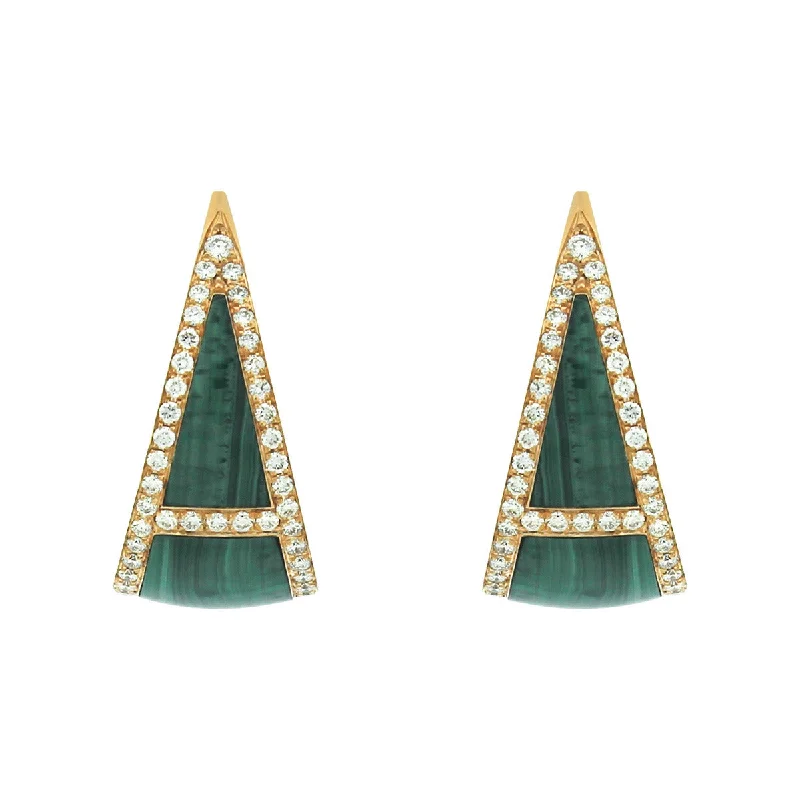 Gemstone Drop Earrings For Chic Look-Earrings with Diamonds and Malachite