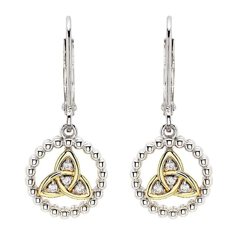 Personalized Pearl Earrings For Bridal Gifts-Sterling Silver Celtic CZ Trinity Knot Drop Earrings SE001SH