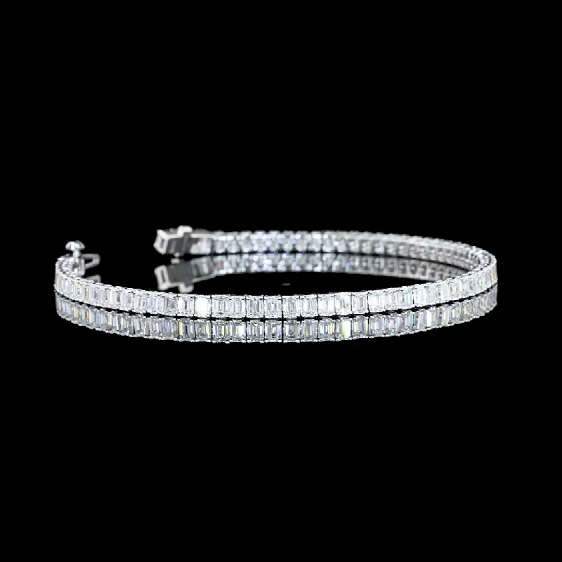 Bracelets With Personalized Touch-14K White Gold Lab Grown Diamond Emerald Tennis Bracelet BC1023