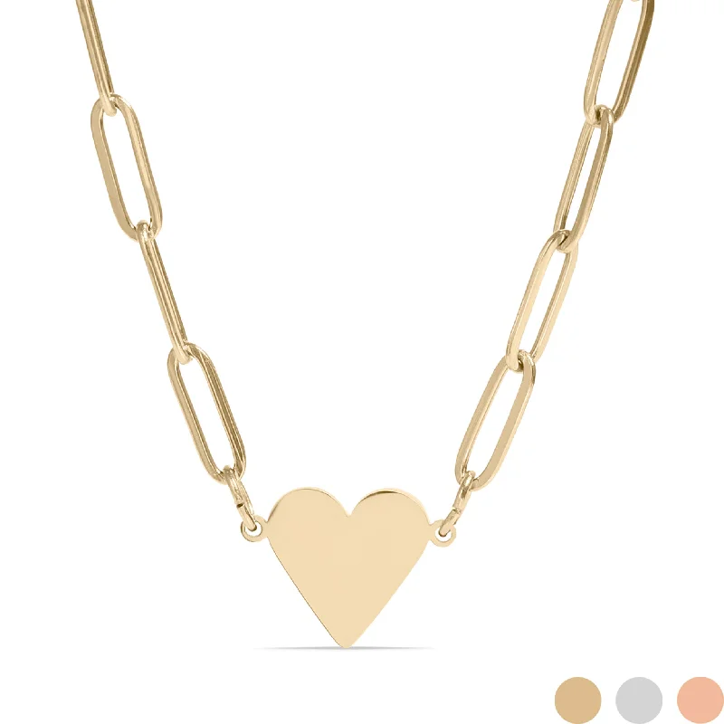 Trendy Chain Necklaces For Fashionistas-18K Gold PVD Stainless Steel Blank Heart Paperclip Necklace / SBB0304