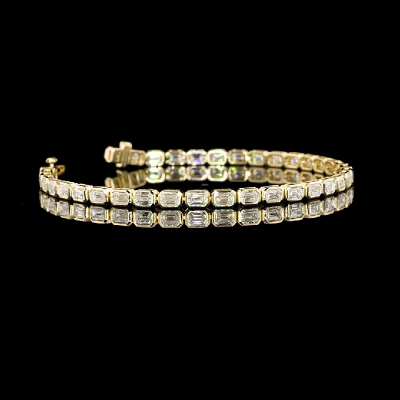 Bracelets For Bohemian Style-14K Yellow Gold Lab Grown Emerald Diamond Tennis Bracelet BC992