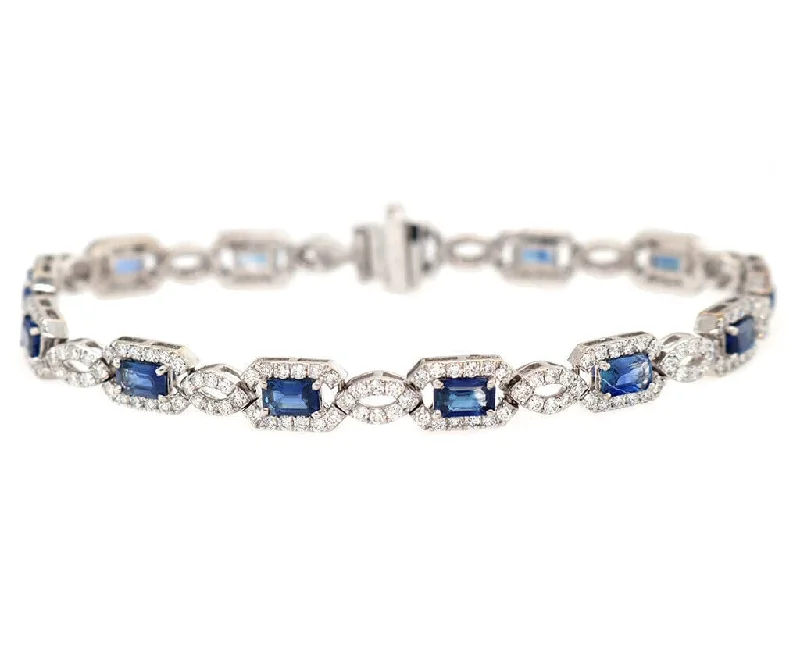 Bracelets For Music Festivals-4.80ctw Sapphire and 1.29ctw Diamond Frame Link Bracelet in 14K