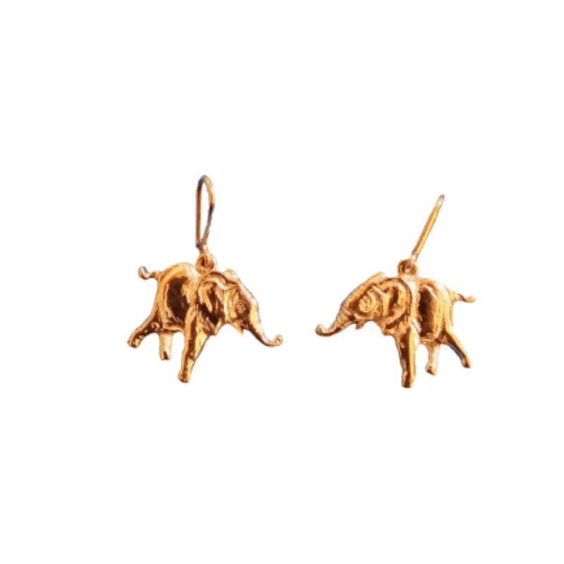 Elegant Gold Earrings For Classic Look-Gold Drop Earrings - Dancing Elephants