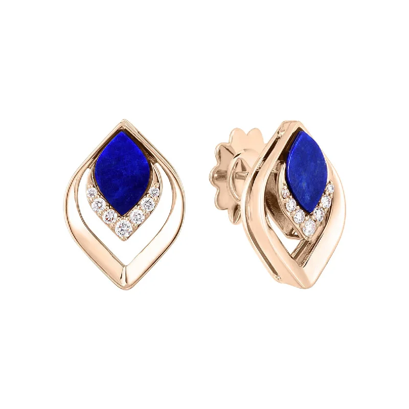 Cute Heart Earrings For Girlfriend Gifts-Lapis and Diamond Petal Stud Earrings