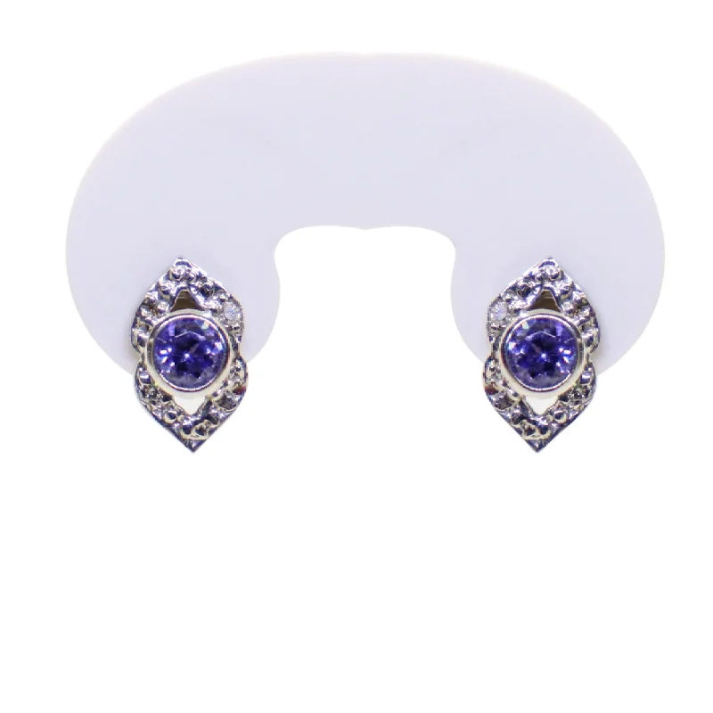 Crystal Stud Earrings For Timeless Style-18kt White Gold Kite Shaped Tanzanite And Diamond Earrings