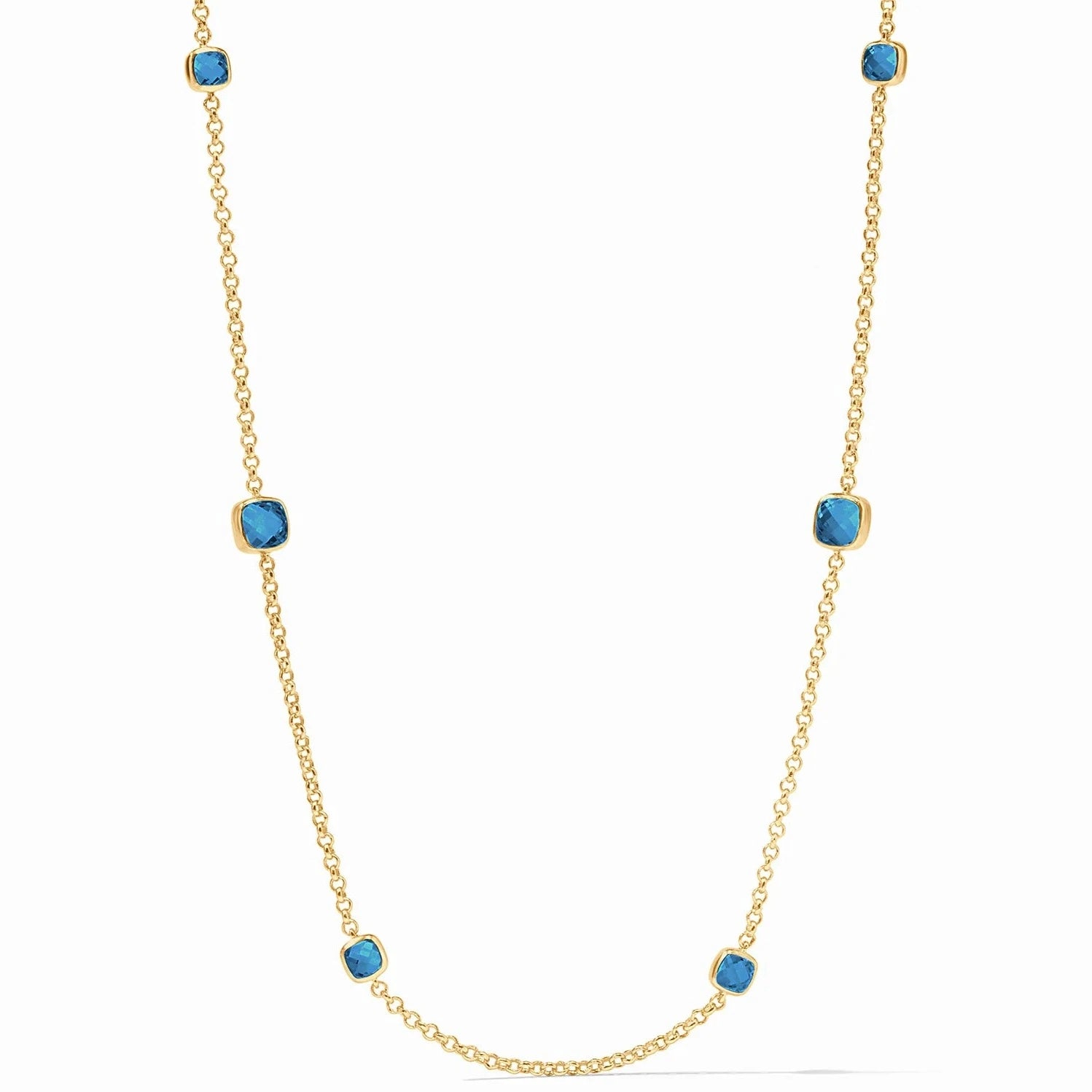 Classic Gold Charm Necklaces For Timeless Jewelry-Julie Vos Aquitaine Station Necklace, Iridescent Capri Blue