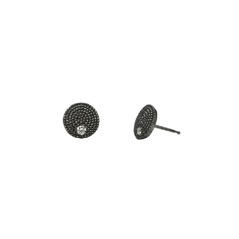 Luxury Diamond Earrings For Anniversary-Sterling Silver Black Rhodium ADIN Textured Disc Earrings