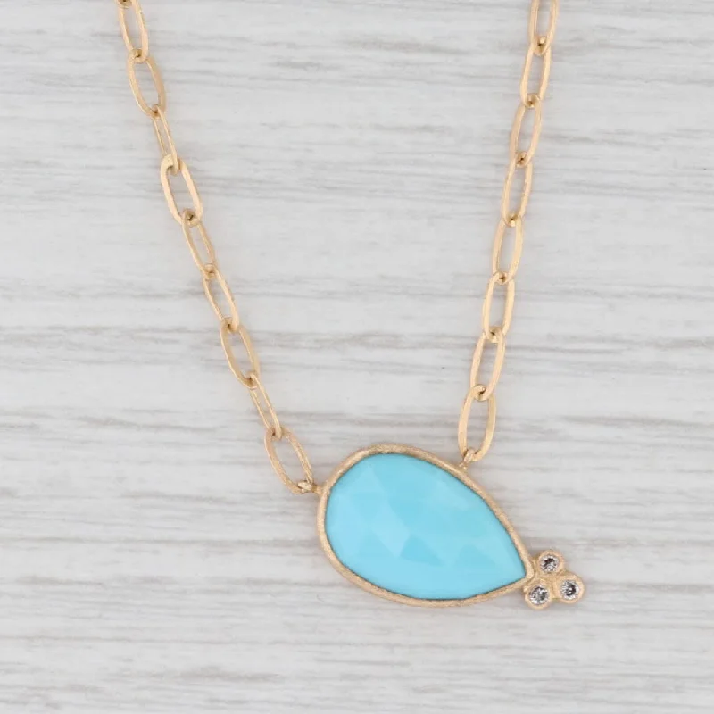 Birthstone Necklaces For Personalized Gifts-New Nina Nguyen Pendant Necklace Turquoise Diamond 18k Gold 18"