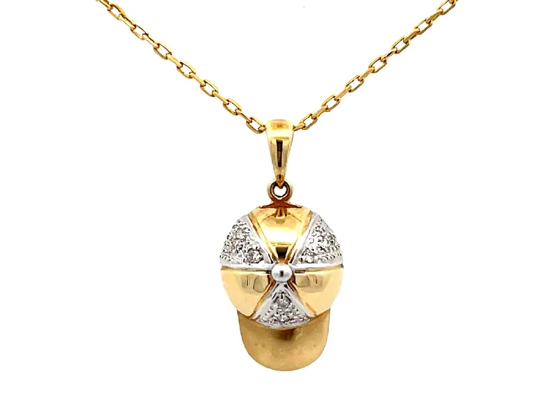 Elegant Pendant Necklaces For Formal Occasions-Solid Gold Baseball Hat Diamond Pendant Necklace