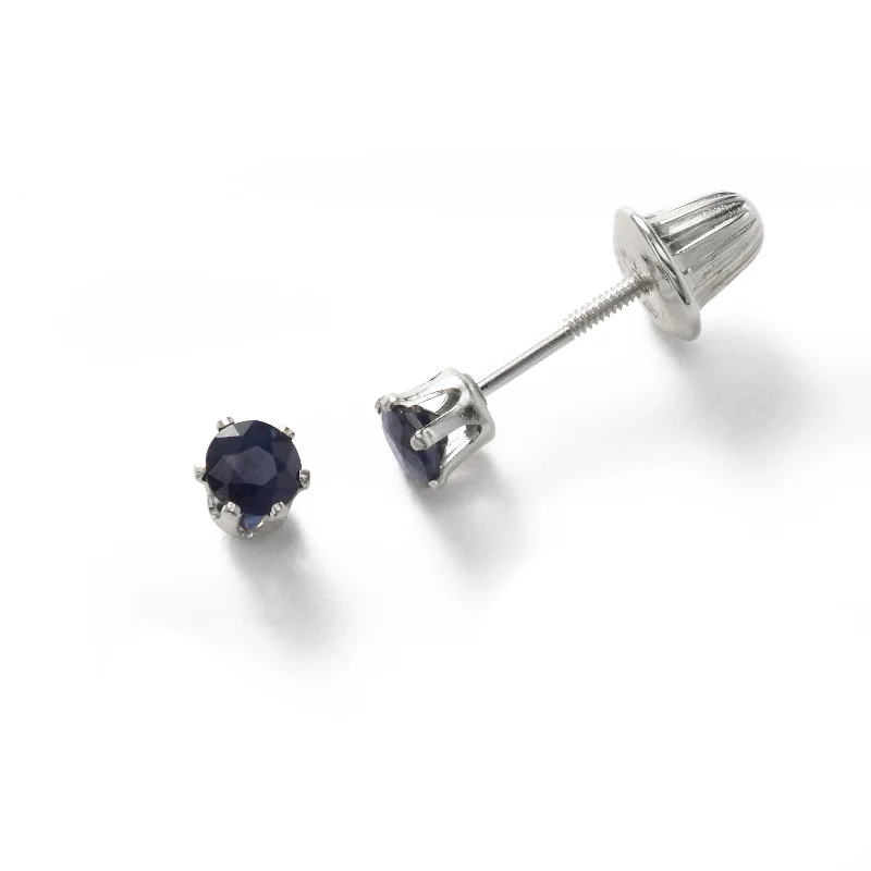 Sparkling Diamond Earrings For Weddings-Baby Sapphire September Birthstone Earrings, 14K White Gold