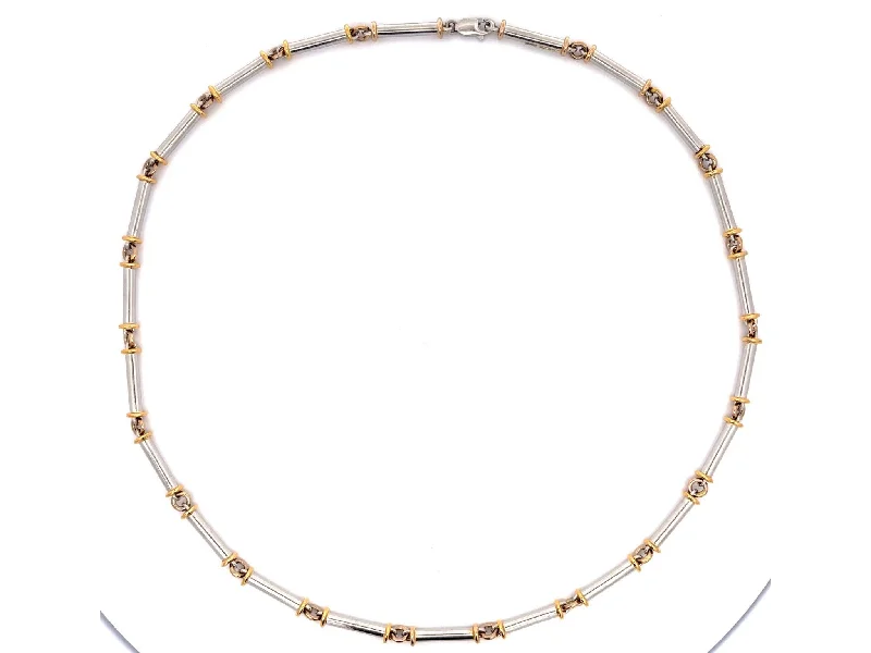 Sparkling Gemstone Necklaces For Evening Wear-Platinum Barrel Sectional Necklace with 18k Yellow Gold Accents