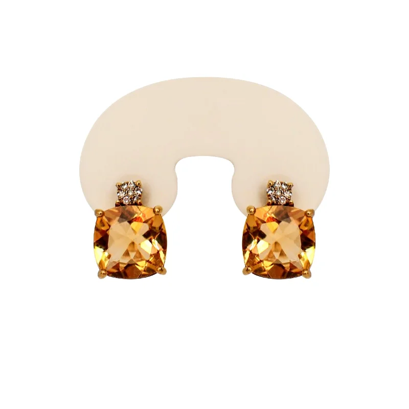 Elegant Drop Earrings For Weddings-9 kt Yellow Gold Citrine and Diamonds Earrings