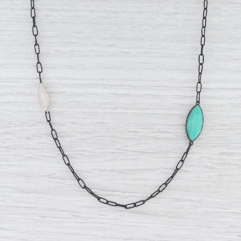 Minimalist Silver Chain Necklaces For Subtle Elegance-New Nina Wynn Green Chrysoprase Layer Necklace Oxidized Sterling Silver 42.5"