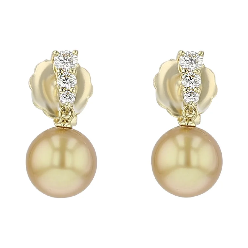 Crystal Drop Earrings For Formal Parties-Golden South Sea Pearl and Diamond Drop Earrings