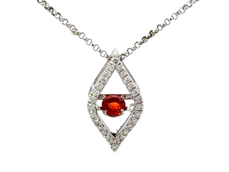 Trendy Gold Beaded Necklaces For Vibrant Looks-Round Red Orange Garnet Diamond Halo Flame Necklace 18k White Gold