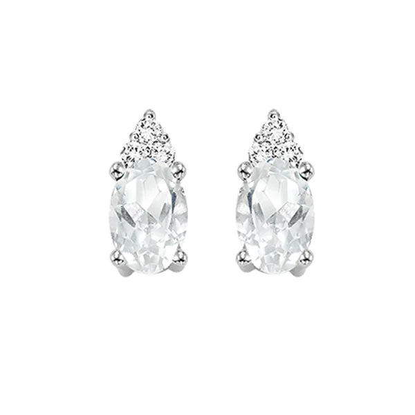 Sleek Silver Earrings For Daily Wear-10K White Gold White Topaz Diamond Stud Earrings