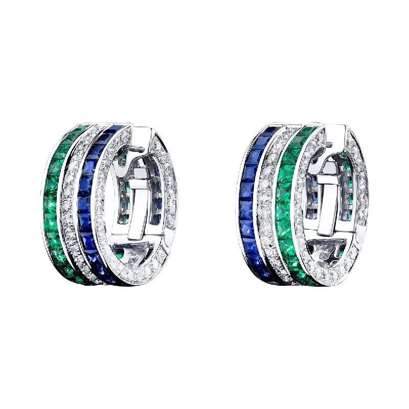 Personalized Engraved Earrings For Gifts-Emerald and Blue Sapphire Masterpiece Earrings