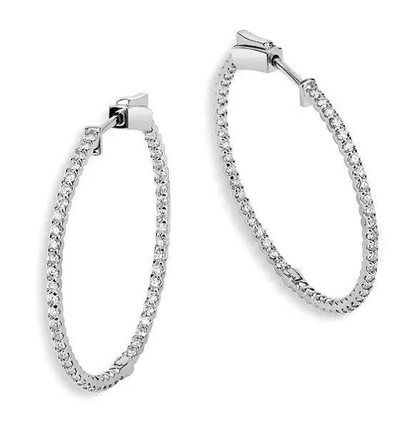 Beautiful Pear Earrings For Weddings-14K White Gold 1ct Inside-Out Diamond Hoop Earrings