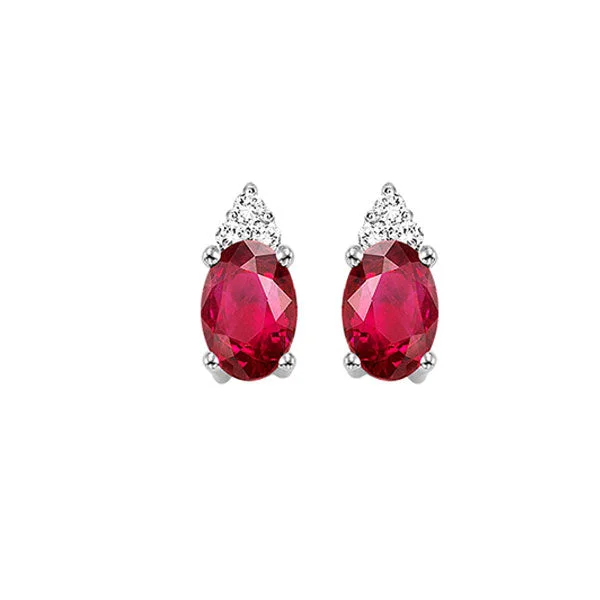 Classy Stud Earrings For Office Wear-10K White Gold Ruby Diamond Stud Earrings