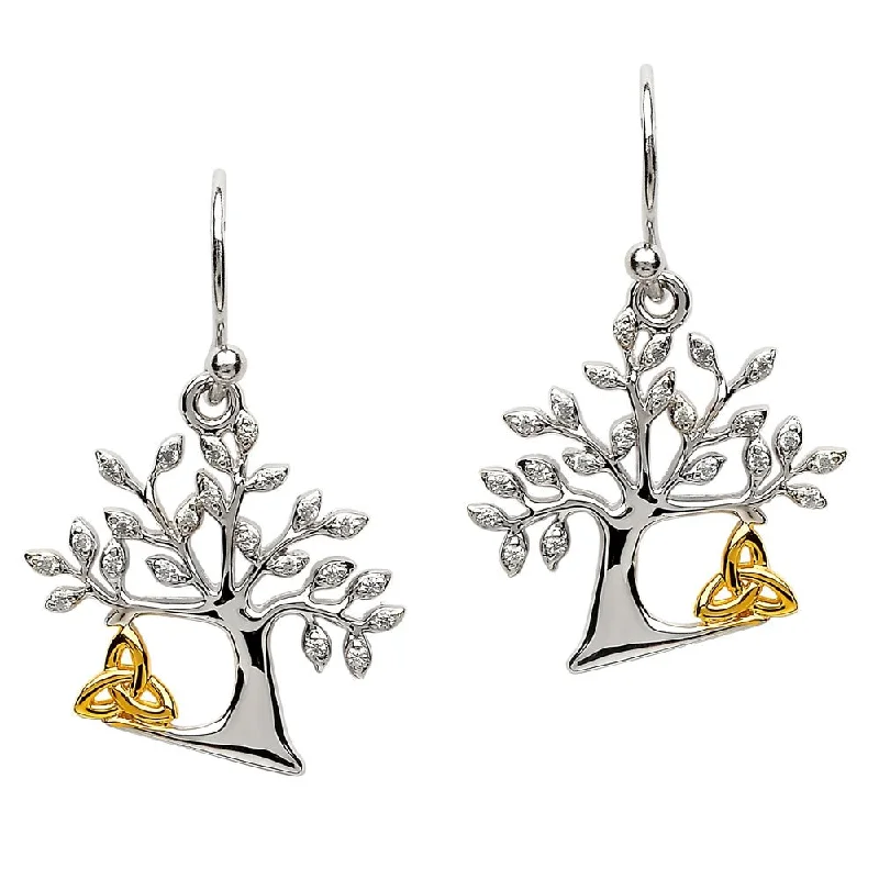 Classic Hoop Earrings For Timeless Look-Sterling Silver Tree of Life Earrings SE2094CZ