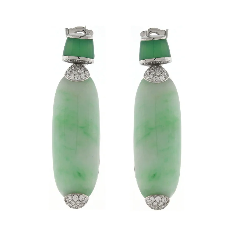 Modern Resin Earrings For Bold Statements-Jade, Chrysoprase and Diamond Drop Earrings