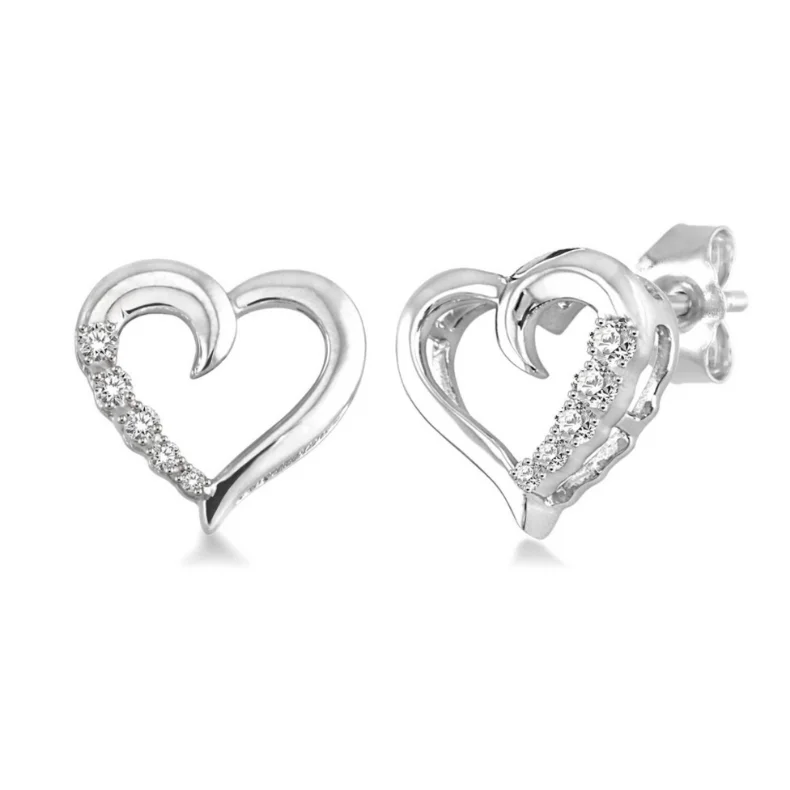 Silver Hoop Earrings For Simple Glam-Sterling Silver 1/20 Carat Diamond Heart Earrings