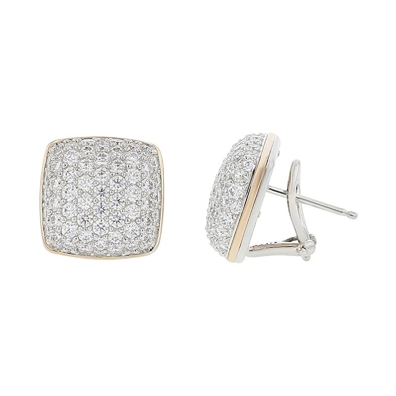 Unique Earrings For Bridal Jewelry-Cushion Shaped Diamond Stud Earrings in Platinum and 18K Gold