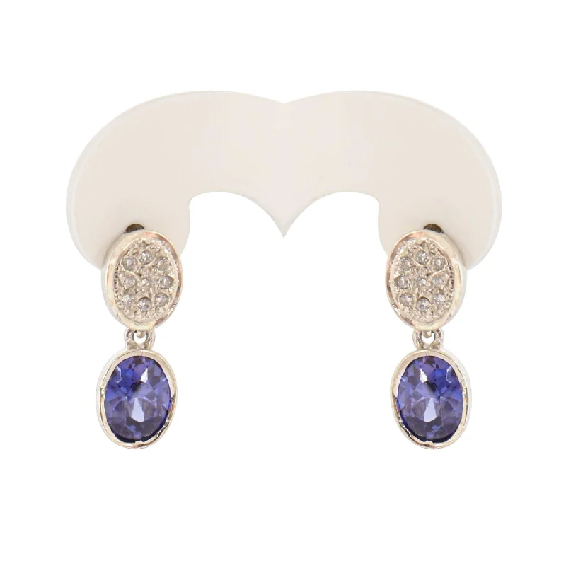 Minimalist Stud Earrings For Work-Silver earrings with Oval-cut Tanzanite