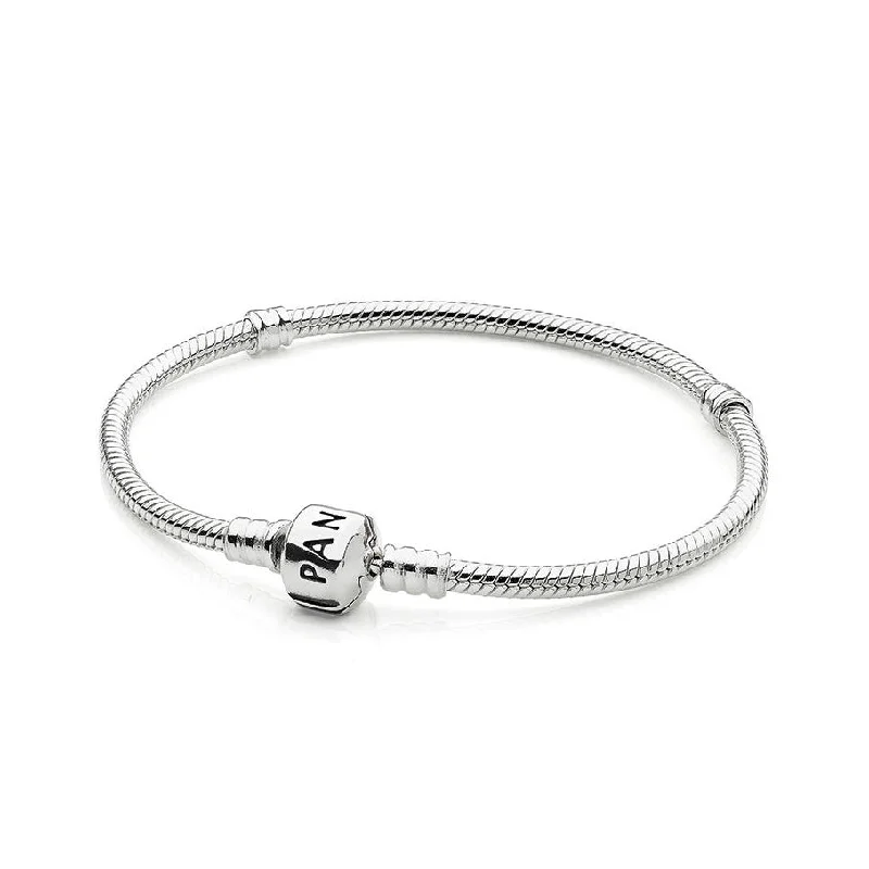 Bracelets With Dark Hues-PANDORA Sterling Silver Snap Clasp Bracelet 590702HV