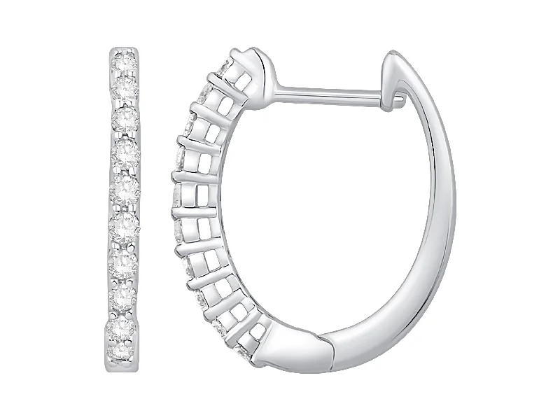 Trendy Drop Earrings For Formal Occasions-14K White Gold Diamond Hoop Earrings (1/4ctw)