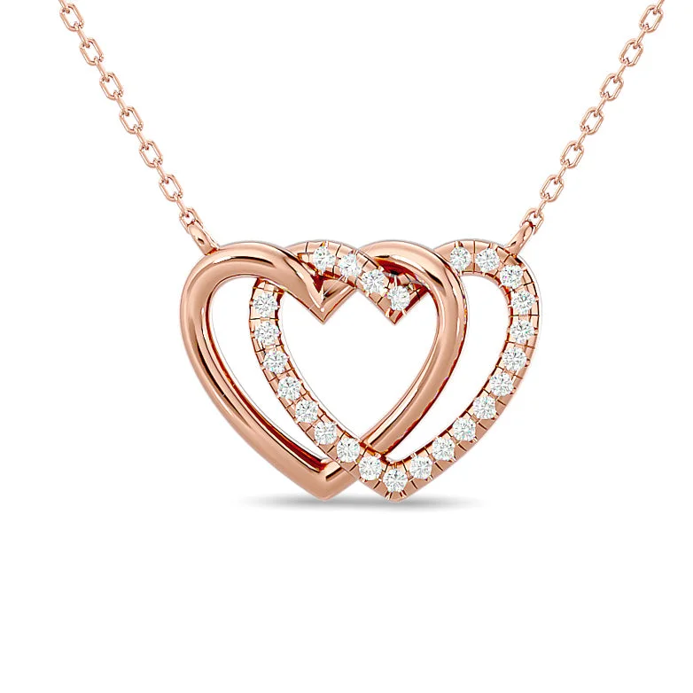 Gorgeous Crystal Chain Necklaces For Elegant Looks-Diamond Duel Heart Fashion Necklace 1/8 ct tw in 10K Rose Gold