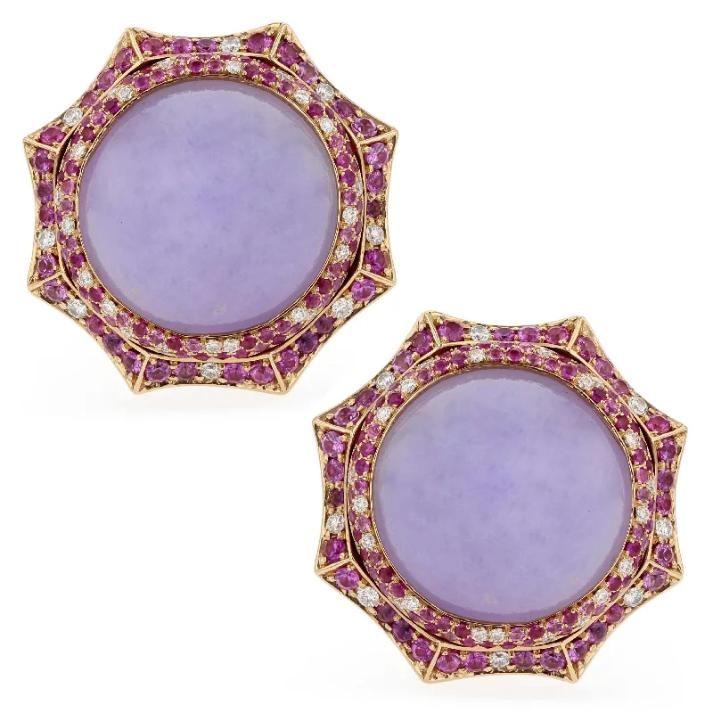 Stylish Resin Earrings For Bright Fashion-Lavender Jade, Pink Sapphire & Diamond Earrings