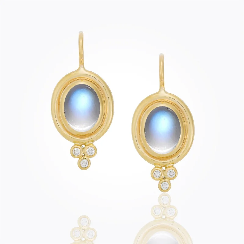 Stunning Gemstone Earrings For Special Days-Classic Oval Moonstone Diamond Earrings