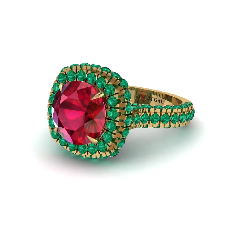 Classic Gold Cocktail Rings For Bold Glam-Ruby Pave Double Halo Engagement Ring - Eve No. 25