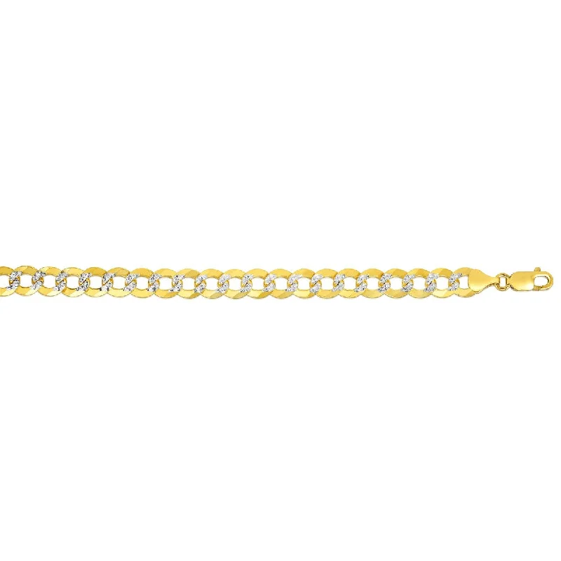 Bracelets For Brides-14kt Gold 22" Yellow+White Finish Diamond Cut Comfort Pave Curb Bracelet with Lobster Clasp CPC210-22