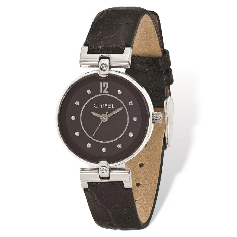 Watches With Intricate Patterns-Ladies Chisel Black Dial Black Leather Watch