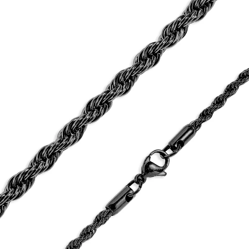 Bold Silver Pendant Necklaces For Trendy Looks-Black Stainless Steel Rope Chain Necklace / CHN9704