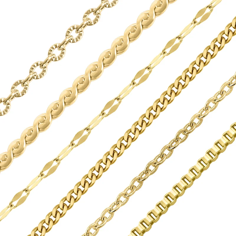 Gold Necklaces For Everyday Glam-"Dainty" 18K Gold PVD Assorted Chain Necklace Set / BND0039