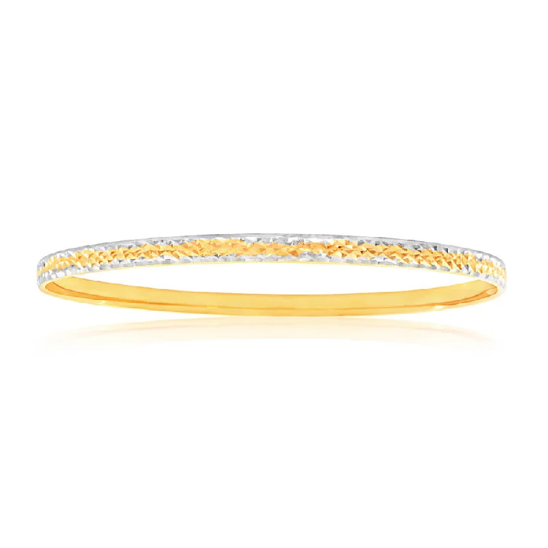 Bangles With Love Messages-9ct Yellow Gold & Rhodium Gold Bangle with diamond cutting