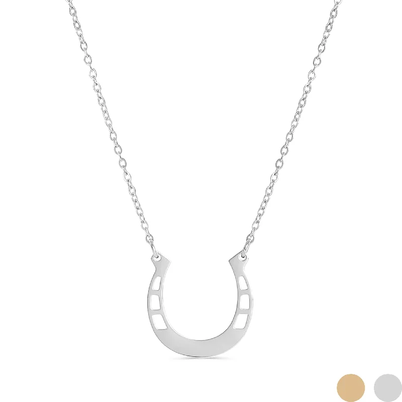 Minimalist Necklaces For Simple Style-18" Engravable Stainless Steel Horseshoe Necklace / SBB0333