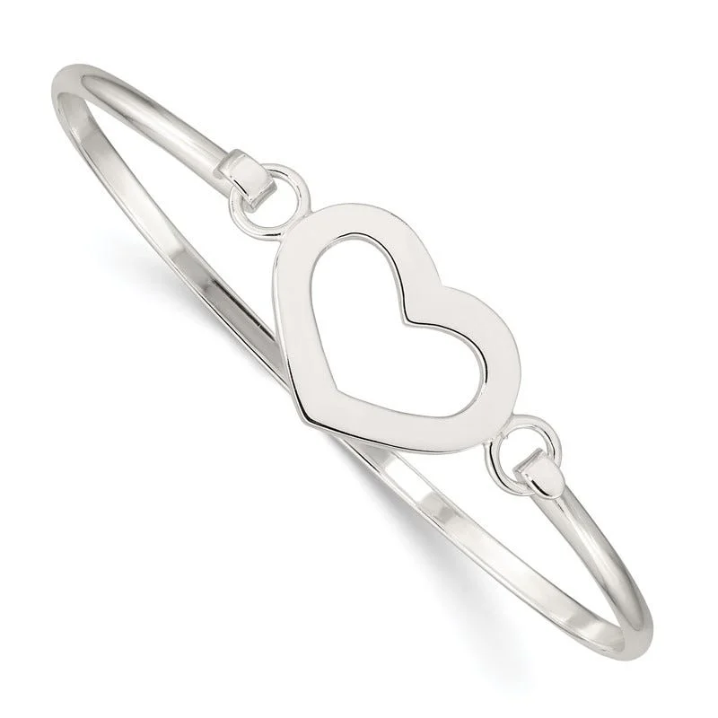 Bangles For Multiple Layers-Sterling Silver Heart Bangle Bracelet