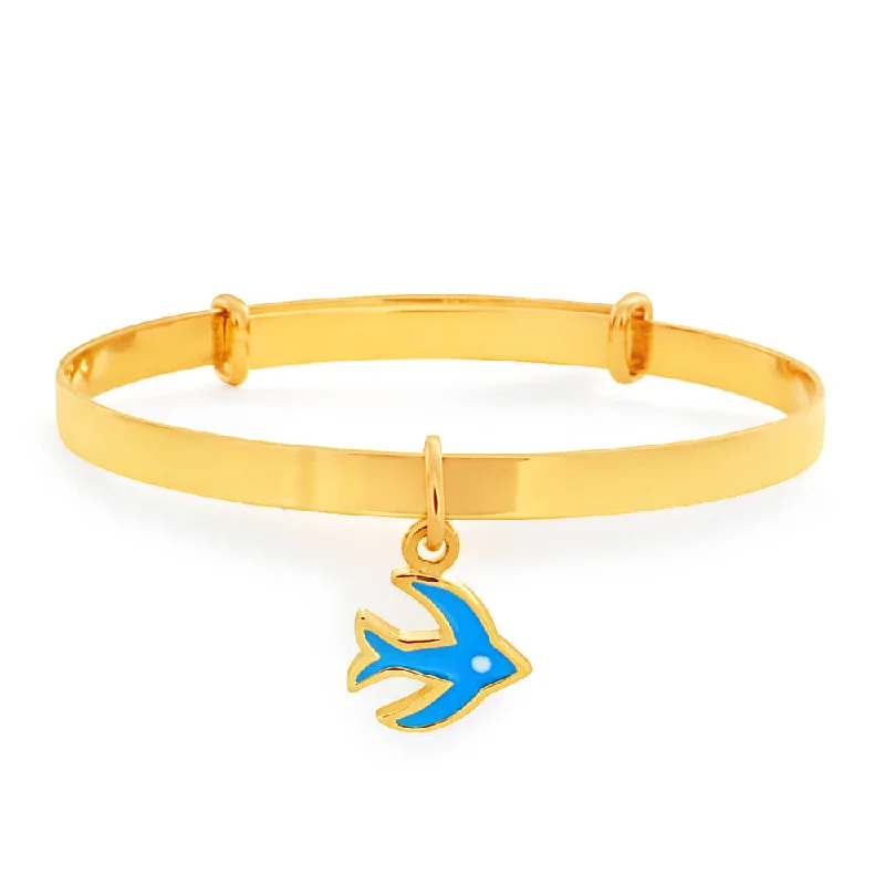 Bangles With Filigree Work-9ct Yellow Gold Expendable Blue Bird Baby Bangle