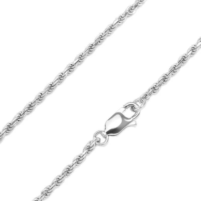 Bold Crystal Pendant Necklaces For Casual Wear-Sterling Silver Platinum Plated Diamond Cut Rope Chain / SSC0003