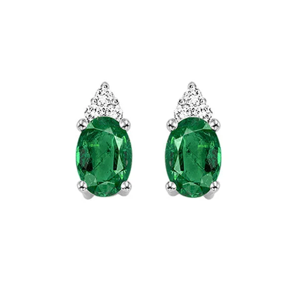 Hoop Earrings For Fashion Enthusiasts-10K White Gold Emerald Diamond Stud Earrings