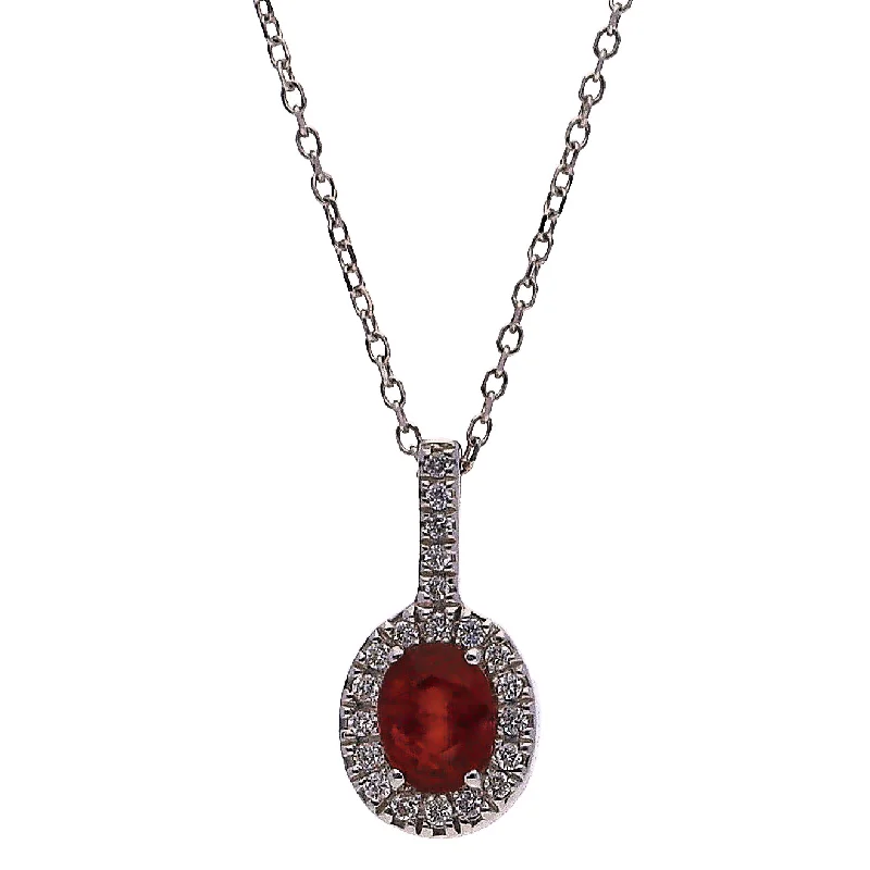 Custom Beaded Necklaces For Personalized Gifts-14K White Gold Oval Ruby and Diamond Necklace