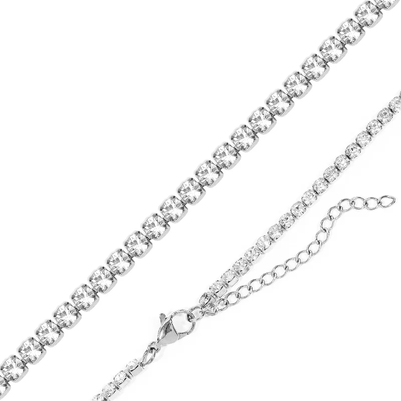 Sparkling Pendant Necklaces For Evening Fashion-Stainless Steel CZ Tennis Chain Necklace With 2" Extension / TNN0001